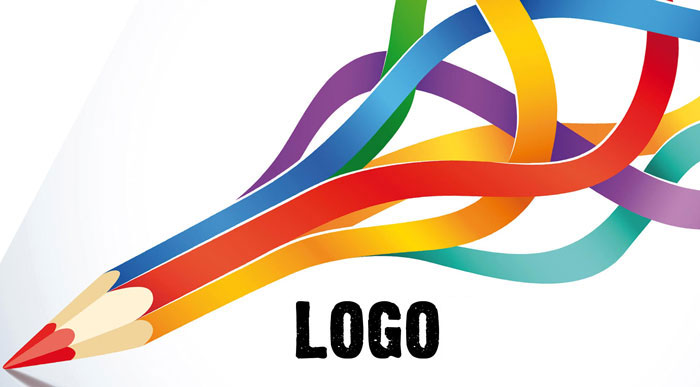 beyaz arka planda renkli boya kalemleri ve siyah renkli logo yazısı